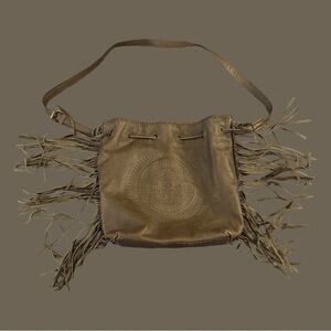 PATRICIA NASH Niccioleta Italian Leather Embossed Fringe Bucket Bag